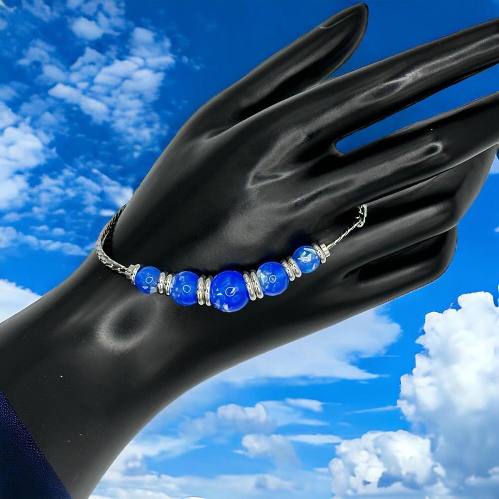 NEW Blue Beaded Women's Bracelet with Silver Accents